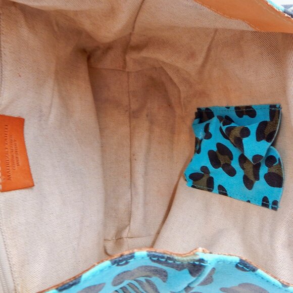 Maurizio Taiuti Italy Blue Leopard Print Pebbled Leather Purse Top Handle Bag - Picture 12 of 12